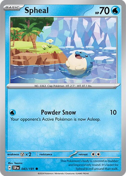 Spheal - 043/191 trading card from SV08: Surging Sparks Spheal - 043/191 - SV08: Surging Sparks Pokémon trading card