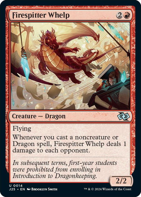 Firespitter Whelp trading card from Foundations Jumpstart Firespitter Whelp - Foundations Jumpstart Magic: The Gathering trading card