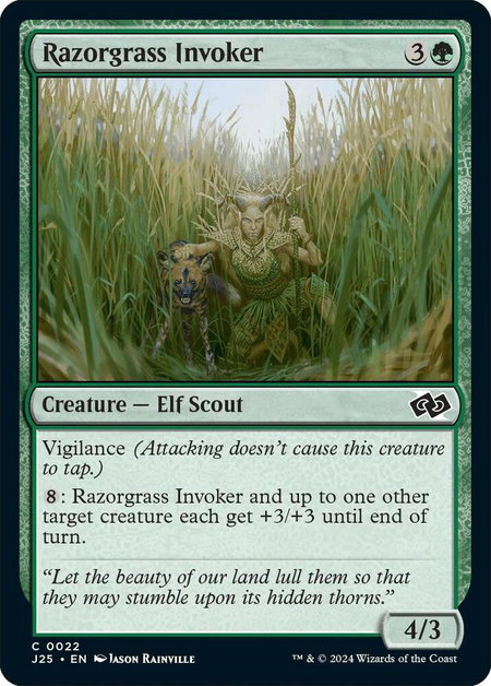 Razorgrass Invoker trading card from Foundations Jumpstart Razorgrass Invoker - Foundations Jumpstart Magic: The Gathering trading card