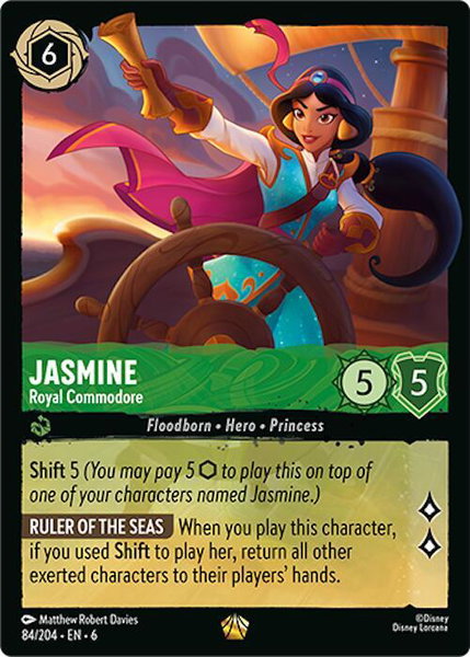 Jasmine - Royal Commodore trading card from Azurite Sea Jasmine - Royal Commodore - Azurite Sea Disney Lorcana trading card