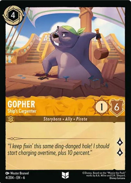 Gopher - Ship's Carpenter trading card from Azurite Sea Gopher - Ship's Carpenter - Azurite Sea Disney Lorcana trading card