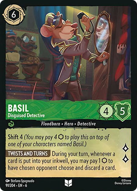 Basil - Disguised Detective trading card from Azurite Sea Basil - Disguised Detective - Azurite Sea Disney Lorcana trading card