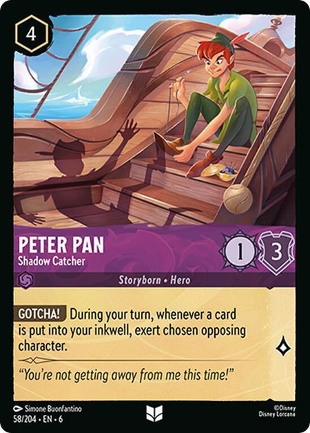 Peter Pan - Shadow Catcher trading card from Azurite Sea Peter Pan - Shadow Catcher - Azurite Sea Disney Lorcana trading card
