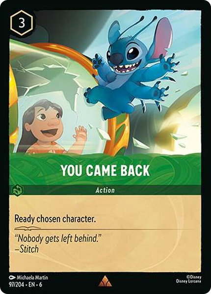 You Came Back trading card from Azurite Sea You Came Back - Azurite Sea Disney Lorcana trading card