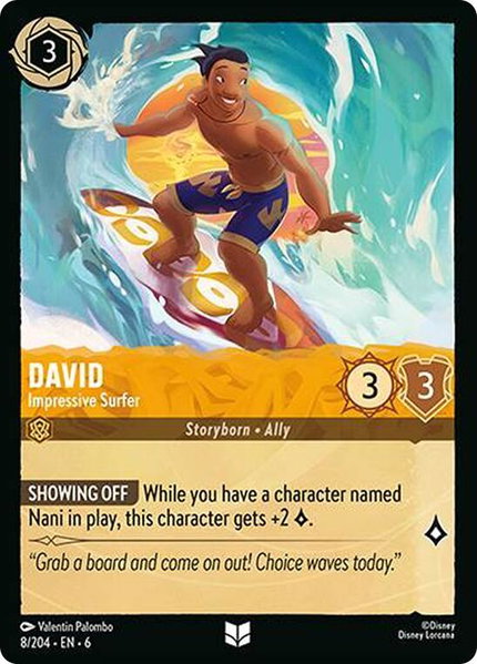 David - Impressive Surfer trading card from Azurite Sea David - Impressive Surfer - Azurite Sea Disney Lorcana trading card