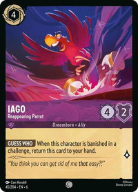 Iago - Reappearing Parrot - Azurite Sea (6) #45/204 - Common Disney Lorcana Trading Card