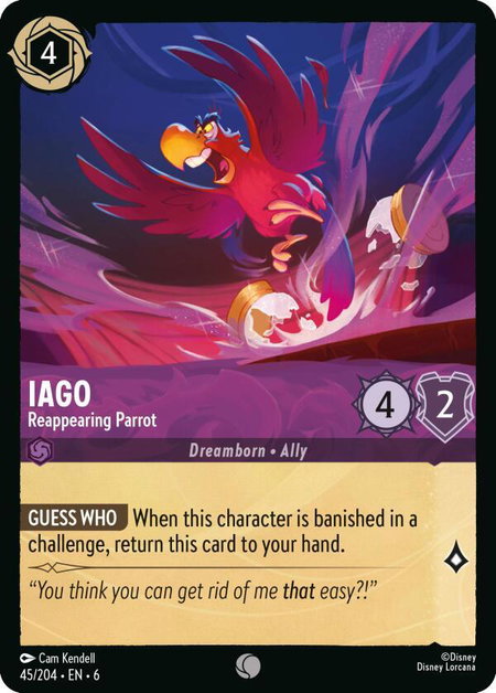Iago - Reappearing Parrot trading card from Azurite Sea Iago - Reappearing Parrot - Azurite Sea Disney Lorcana trading card