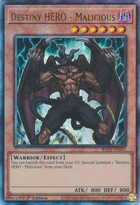 Destiny HERO - Malicious (PUR) - Quarter Century Bonanza #RA03-EN001 - Prismatic Ultimate Rare YuGiOh Trading Card