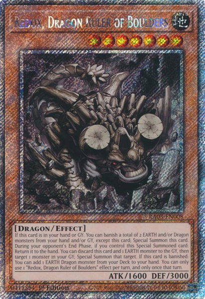 Redox, Dragon Ruler of Boulders (Platinum Secret Rare) trading card from Quarter Century Bonanza Redox, Dragon Ruler of Boulders (Platinum Secret Rare) - Quarter Century Bonanza YuGiOh trading card