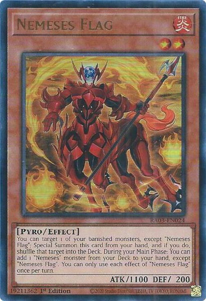 Nemeses Flag (UR) trading card from Quarter Century Bonanza Nemeses Flag (UR) - Quarter Century Bonanza YuGiOh trading card