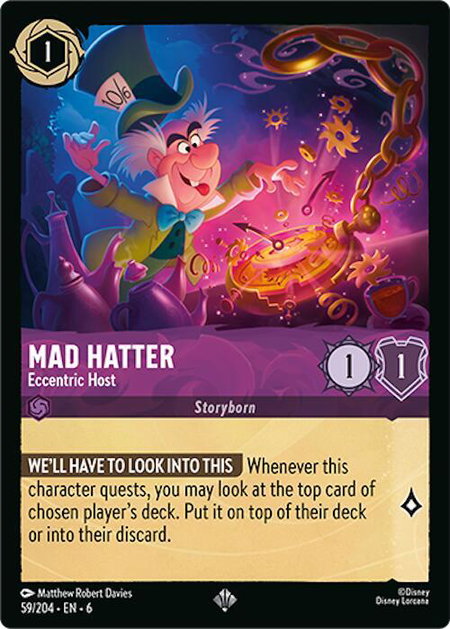 Mad Hatter - Eccentric Host trading card from Azurite Sea Mad Hatter - Eccentric Host - Azurite Sea Disney Lorcana trading card