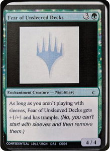 Fear of Unsleeved Decks - Un-Known Event Playtest Cards #null - Promo Magic: The Gathering Trading Card