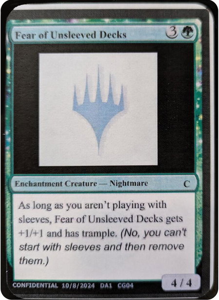 Fear of Unsleeved Decks - Un-Known Event Playtest Cards Magic: The Gathering trading card