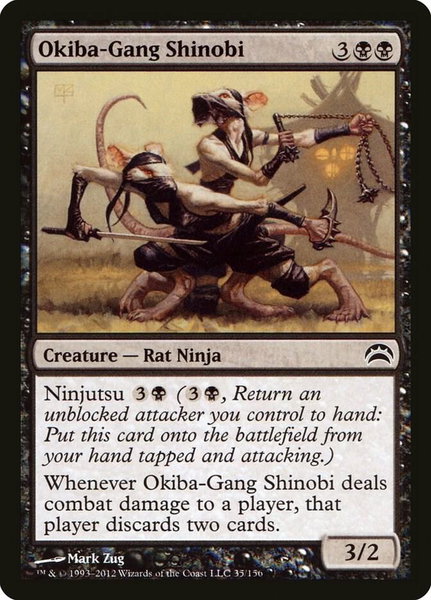Okiba-Gang Shinobi trading card from Planechase 2012 Okiba-Gang Shinobi - Planechase 2012 Magic: The Gathering trading card