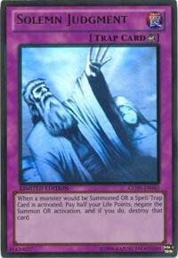Solemn Judgment trading card from Gold Series: Haunted Mine Solemn Judgment - Gold Series: Haunted Mine YuGiOh trading card