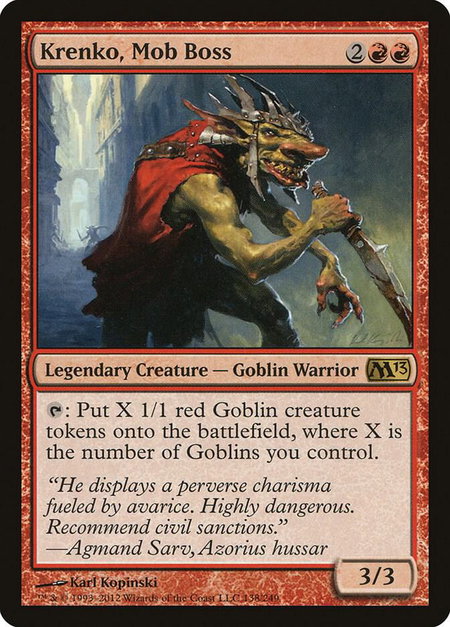 Krenko, Mob Boss trading card from Magic 2013 (M13) Krenko, Mob Boss - Magic 2013 (M13) Magic: The Gathering trading card