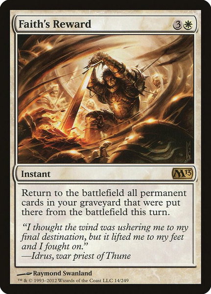 Faith's Reward trading card from Magic 2013 (M13) Faith's Reward - Magic 2013 (M13) Magic: The Gathering trading card