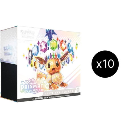 Prismatic Evolutions Elite Trainer Box Case trading card from SV: Prismatic Evolutions Prismatic Evolutions Elite Trainer Box Case - SV: Prismatic Evolutions Pokémon trading card