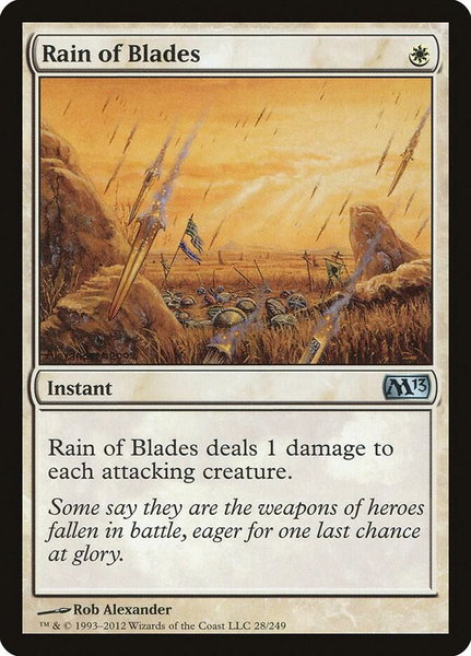 Rain of Blades trading card from Magic 2013 (M13) Rain of Blades - Magic 2013 (M13) Magic: The Gathering trading card