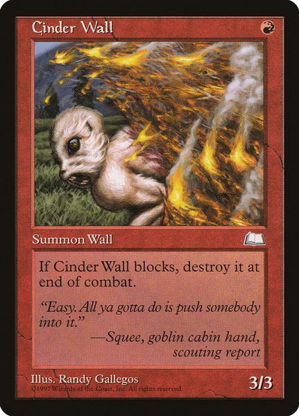 Cinder Wall trading card from Weatherlight Cinder Wall - Weatherlight Magic: The Gathering trading card