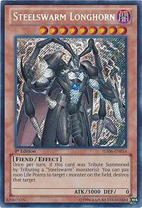 Steelswarm Longhorn trading card from Hidden Arsenal 6: Omega Xyz Steelswarm Longhorn - Hidden Arsenal 6: Omega Xyz YuGiOh trading card