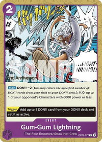 Gum-Gum Lightning - Emperors in the New World: 2nd Anniversary Tournament Cards (OP09 ANN) #OP09-077 - Uncommon One Piece Trading Card
