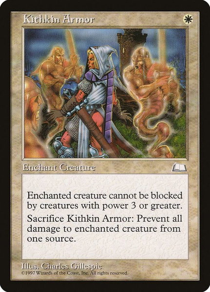 Kithkin Armor trading card from Weatherlight Kithkin Armor - Weatherlight Magic: The Gathering trading card