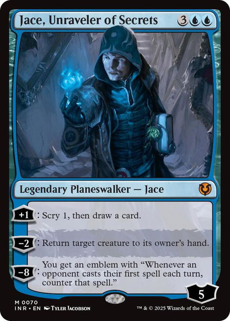 Jace, Unraveler of Secrets trading card from Innistrad Remastered Jace, Unraveler of Secrets - Innistrad Remastered Magic: The Gathering trading card