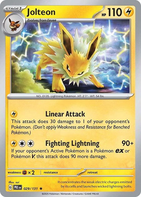 Jolteon trading card from SV: Prismatic Evolutions Jolteon - SV: Prismatic Evolutions Pokémon trading card