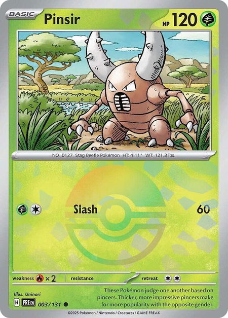Pinsir (Poke Ball Pattern) trading card from SV: Prismatic Evolutions Pinsir (Poke Ball Pattern) - SV: Prismatic Evolutions Pokémon trading card