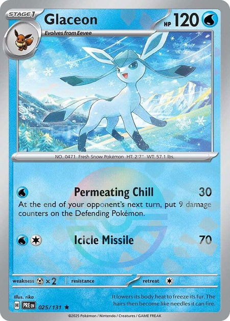 Glaceon (Poke Ball Pattern) trading card from SV: Prismatic Evolutions Glaceon (Poke Ball Pattern) - SV: Prismatic Evolutions Pokémon trading card