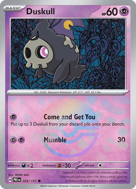 Duskull (Poke Ball Pattern) trading card from SV: Prismatic Evolutions Duskull (Poke Ball Pattern) - SV: Prismatic Evolutions Pokémon trading card
