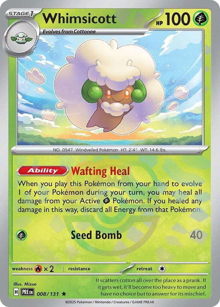 Whimsicott (Master Ball Pattern) trading card from SV: Prismatic Evolutions Whimsicott (Master Ball Pattern) - SV: Prismatic Evolutions Pokémon trading card