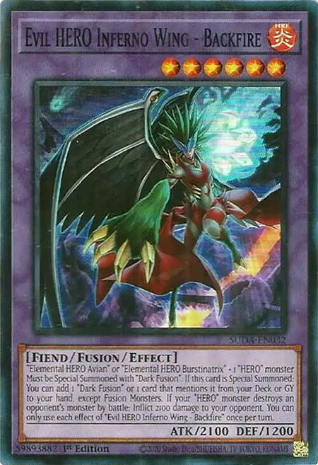 Evil HERO Inferno Wing - Backfire - Supreme Darkness YuGiOh trading card