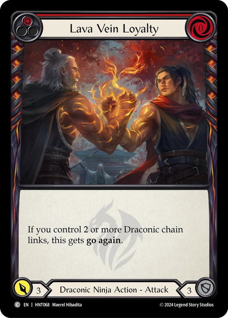 Lava Vein Loyalty (Red) trading card from The Hunted Lava Vein Loyalty (Red) - The Hunted Flesh and Blood trading card