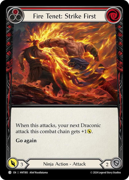 Fire Tenet: Strike First (Red) trading card from The Hunted Fire Tenet: Strike First (Red) - The Hunted Flesh and Blood trading card