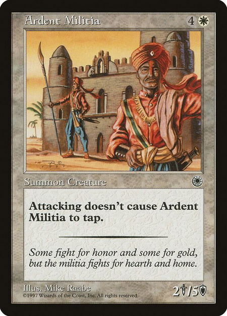 Ardent Militia trading card from Portal Ardent Militia - Portal Magic: The Gathering trading card