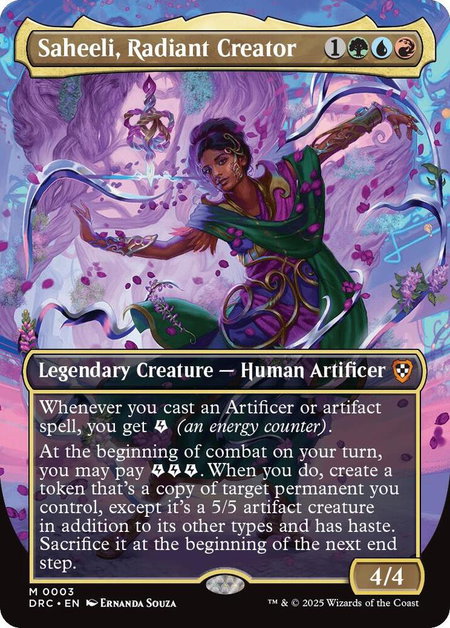 Saheeli, Radiant Creator (Borderless) - Commander: Aetherdrift Magic: The Gathering trading card
