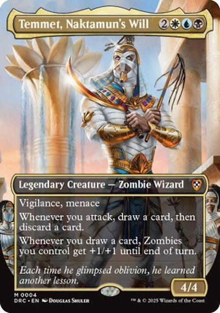 Temmet, Naktamun's Will (Borderless) trading card from Commander: Aetherdrift Temmet, Naktamun's Will (Borderless) - Commander: Aetherdrift Magic: The Gathering trading card