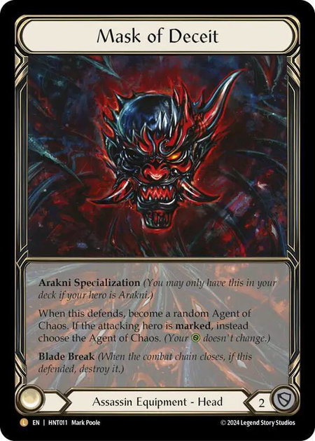 Mask of Deceit (Extended Art) trading card from The Hunted Mask of Deceit (Extended Art) - The Hunted Flesh and Blood trading card