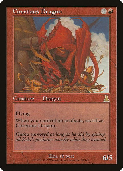 Covetous Dragon trading card from Urza's Destiny Covetous Dragon - Urza's Destiny Magic: The Gathering trading card
