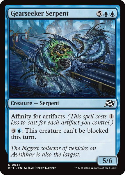 Gearseeker Serpent trading card from Aetherdrift Gearseeker Serpent - Aetherdrift Magic: The Gathering trading card