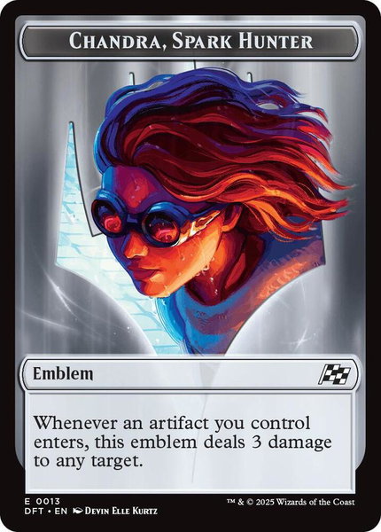 Emblem - Chandra, Spark Hunter // Vehicle Double-Sided Token - Aetherdrift Magic: The Gathering trading card