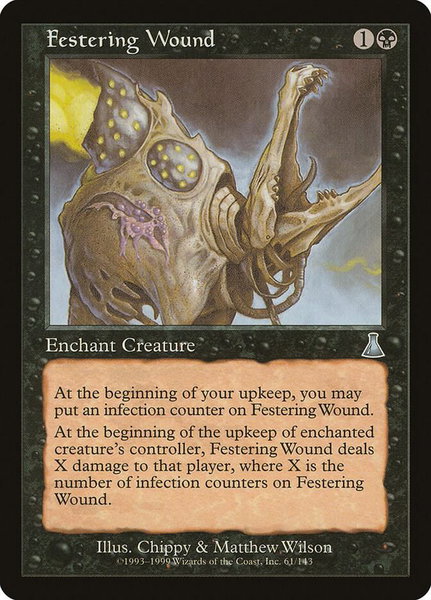 Festering Wound trading card from Urza's Destiny Festering Wound - Urza's Destiny Magic: The Gathering trading card