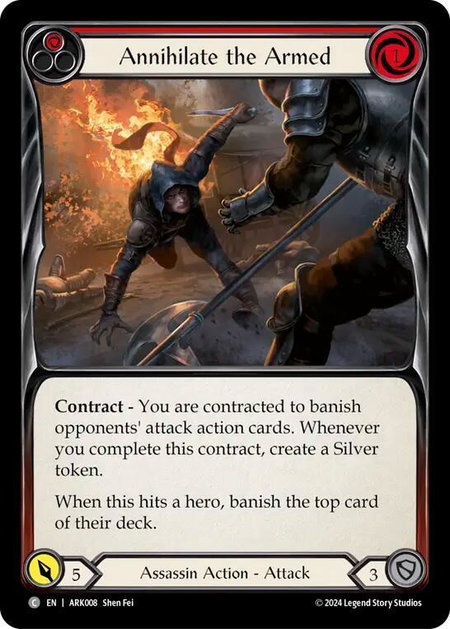 Annihilate the Armed (Red) trading card from Blitz Deck: The Hunted - Arakni Annihilate the Armed (Red) - Blitz Deck: The Hunted - Arakni Flesh and Blood trading card