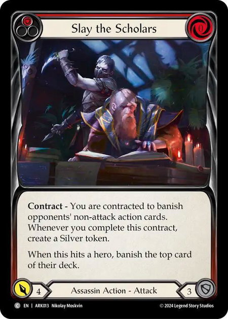 Slay the Scholars (Red) trading card from Blitz Deck: The Hunted - Arakni Slay the Scholars (Red) - Blitz Deck: The Hunted - Arakni Flesh and Blood trading card