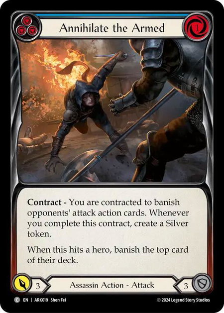 Annihilate the Armed (Blue) trading card from Blitz Deck: The Hunted - Arakni Annihilate the Armed (Blue) - Blitz Deck: The Hunted - Arakni Flesh and Blood trading card