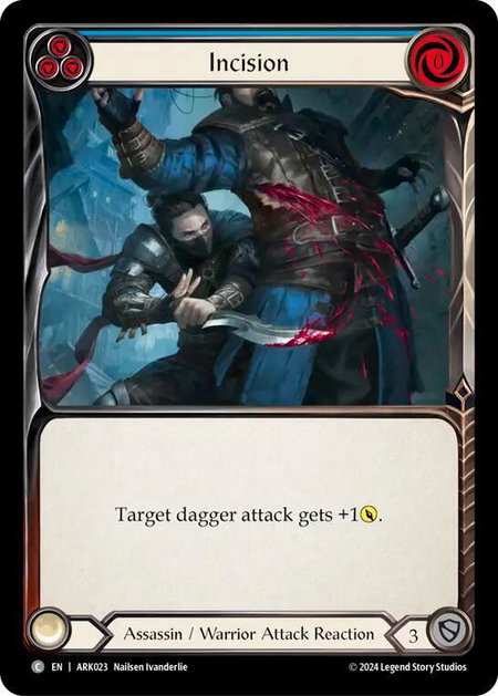 Incision (Blue) trading card from Blitz Deck: The Hunted - Arakni Incision (Blue) - Blitz Deck: The Hunted - Arakni Flesh and Blood trading card