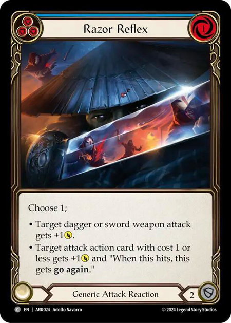 Razor Reflex (Blue) trading card from Blitz Deck: The Hunted - Arakni Razor Reflex (Blue) - Blitz Deck: The Hunted - Arakni Flesh and Blood trading card