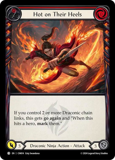 Hot on Their Heels (Red) - Blitz Deck: The Hunted - Cindra Flesh and Blood trading card